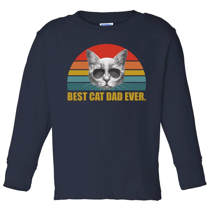 Best Cat Dad Ever Retro Sunset Toddler Long Sleeve Shirt