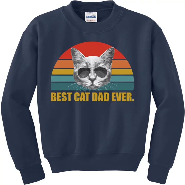 Best Cat Dad Ever Retro Sunset Kids Sweatshirt