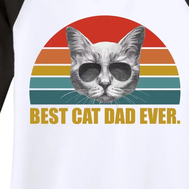 Best Cat Dad Ever Retro Sunset Women's Tri-Blend 3/4-Sleeve Raglan Shirt