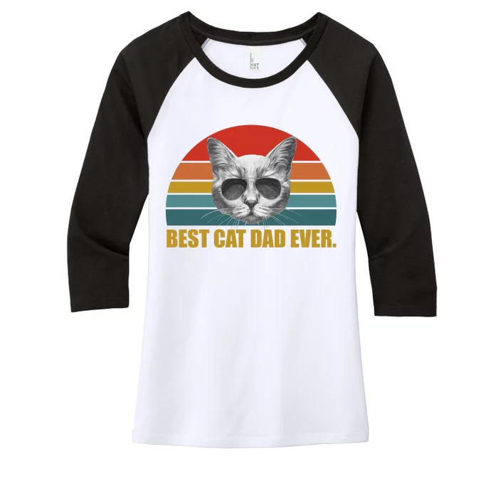 Best Cat Dad Ever Retro Sunset Women's Tri-Blend 3/4-Sleeve Raglan Shirt