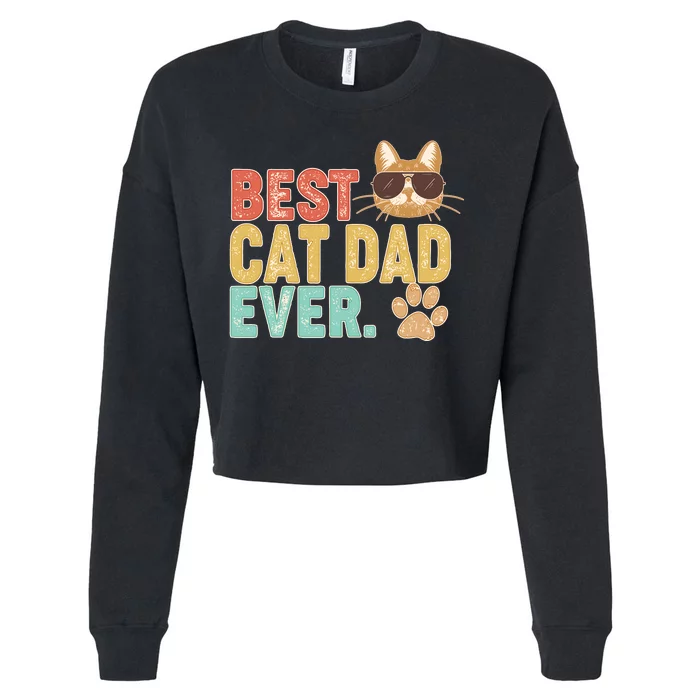 Best Cat Dad Ever Vintage Colors Cropped Pullover Crew