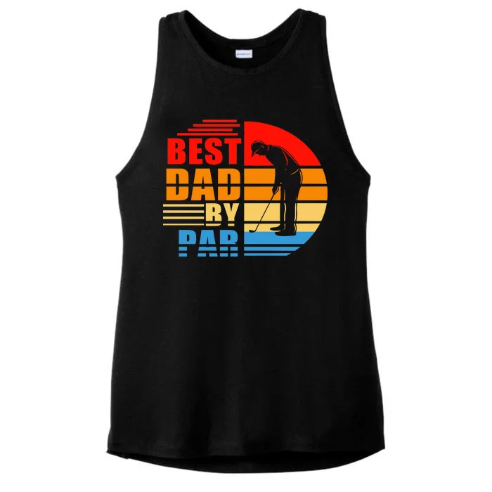 Best Dad By Par Retro Golf Sunset Ladies Tri-Blend Wicking Tank