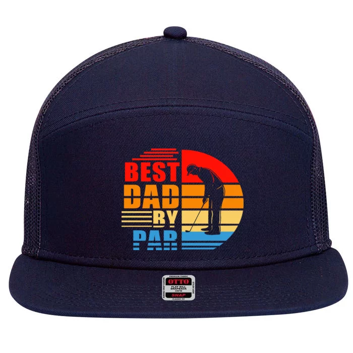 Best Dad By Par Retro Golf Sunset 7 Panel Mesh Trucker Snapback Hat