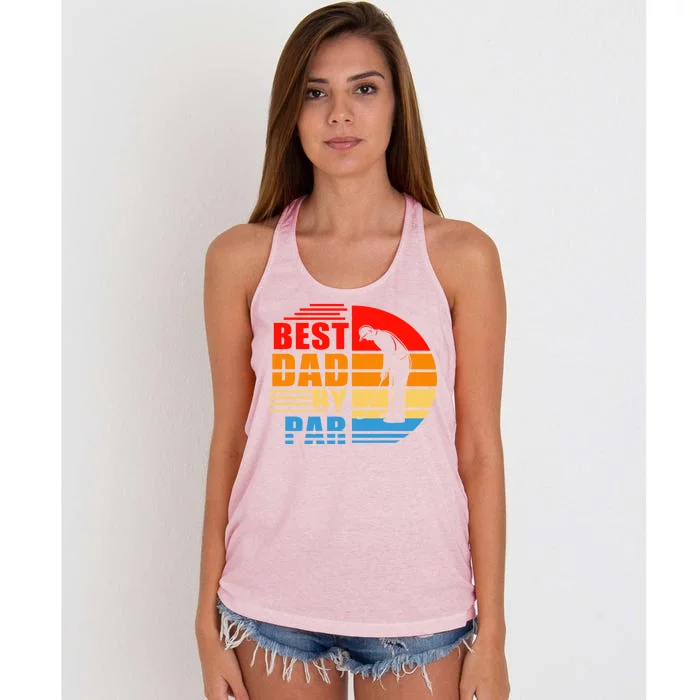 Best Dad By Par Retro Golf Sunset Women's Knotted Racerback Tank