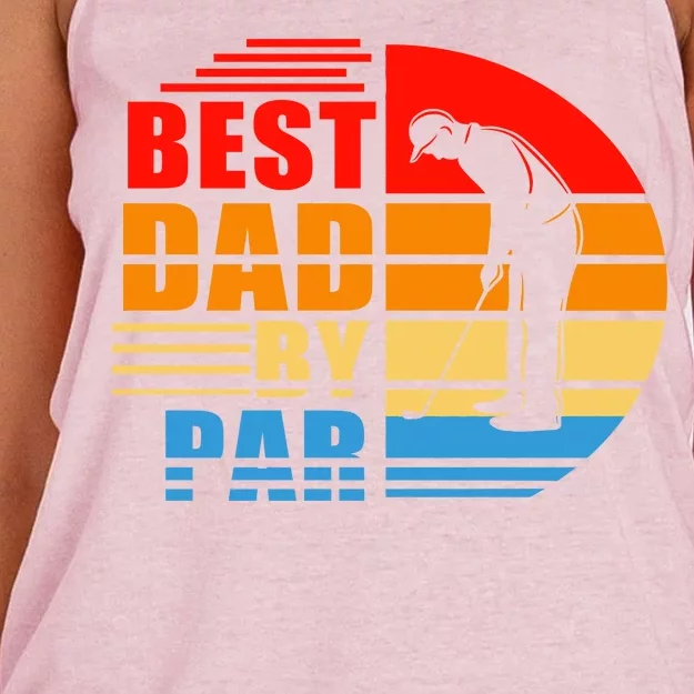 Best Dad By Par Retro Golf Sunset Women's Knotted Racerback Tank