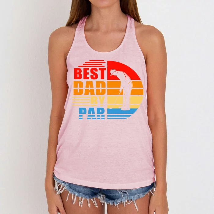 Best Dad By Par Retro Golf Sunset Women's Knotted Racerback Tank