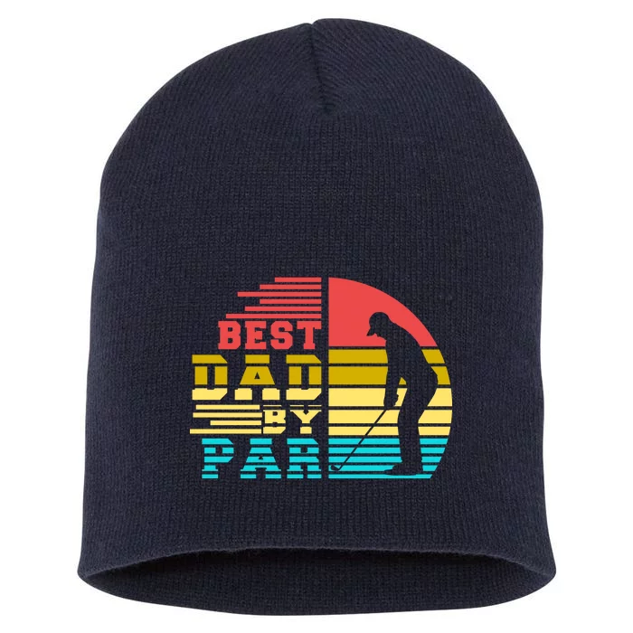 Best Dad By Par Retro Sunset Short Acrylic Beanie