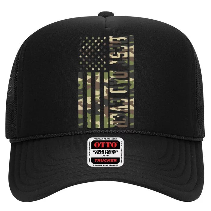 Best Dad Ever Army Flag High Crown Mesh Trucker Hat