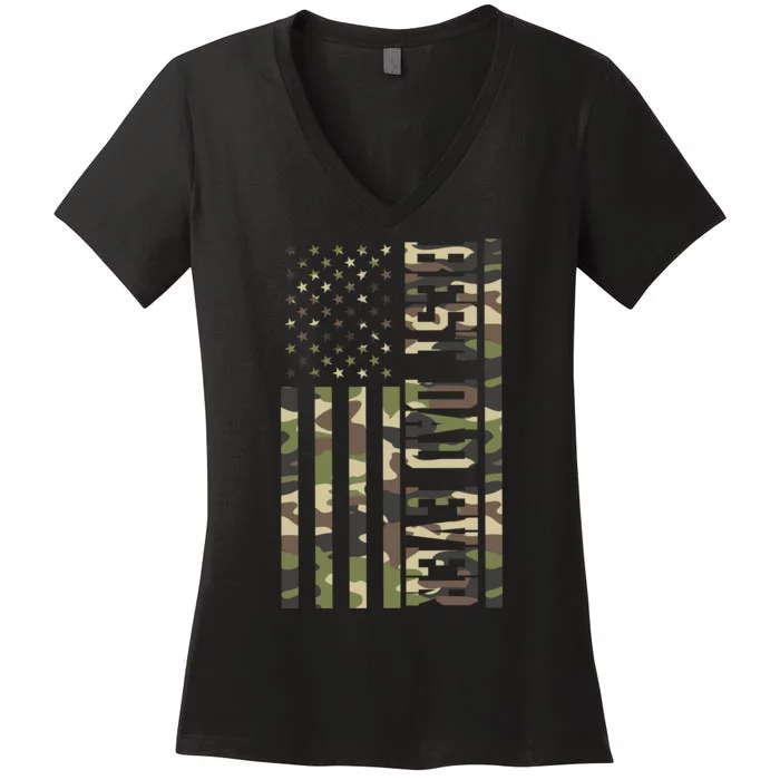 Best Dad Ever Army Flag Women's V-Neck T-Shirt