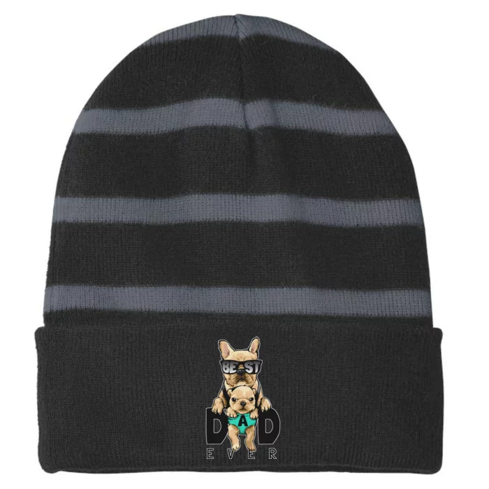 Best Dad Ever Cute Funny Dog Pug Dad Striped Beanie with Solid Band