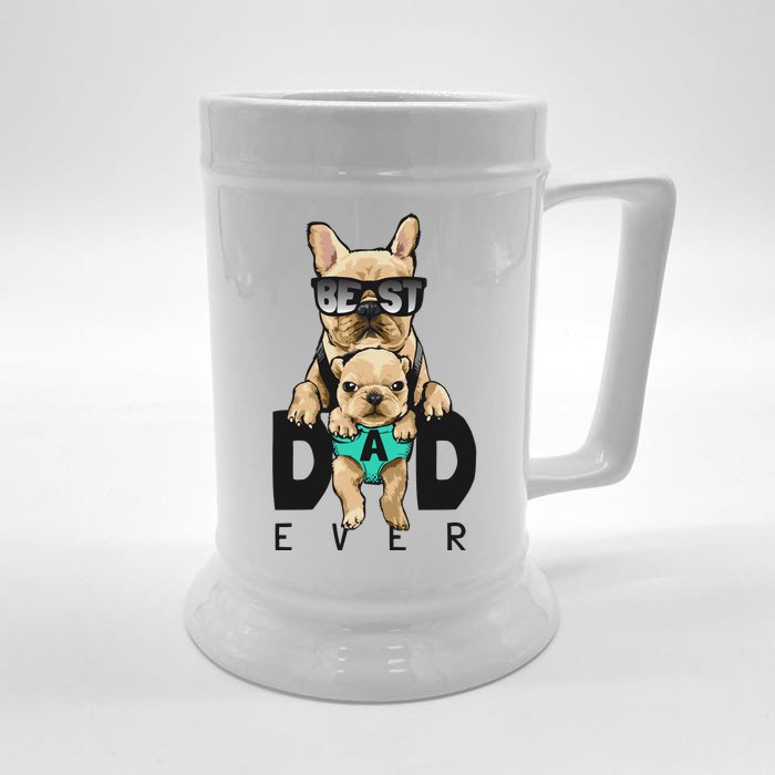 Best Dad Ever Cute Funny Dog Pug Dad Front & Back Beer Stein