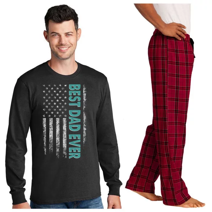 Best Dad Ever Distressed USA American Flag Long Sleeve Pajama Set