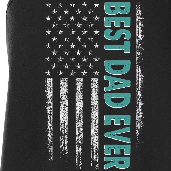 Best Dad Ever Distressed USA American Flag Women's Racerback Tank