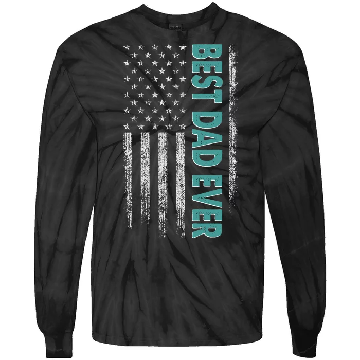 Best Dad Ever Distressed USA American Flag Tie-Dye Long Sleeve Shirt