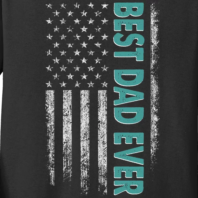 Best Dad Ever Distressed USA American Flag Kids Long Sleeve Shirt