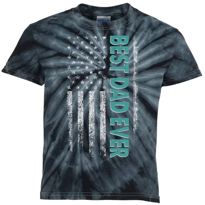 Best Dad Ever Distressed USA American Flag Kids Tie-Dye T-Shirt