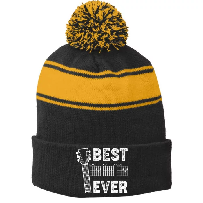 Best Dad Ever Musical Guitar Chords Stripe Pom Pom Beanie