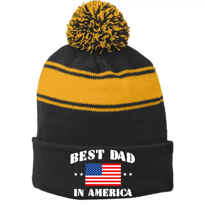 Best Dad In America Stripe Pom Pom Beanie