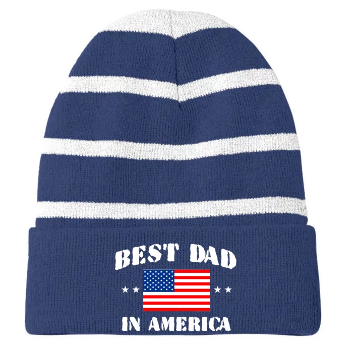 Best Dad In America Striped Beanie with Solid Band