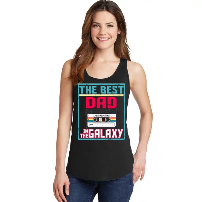 Best Dad In The Galaxy Cassette Mix Tape Ladies Essential Tank