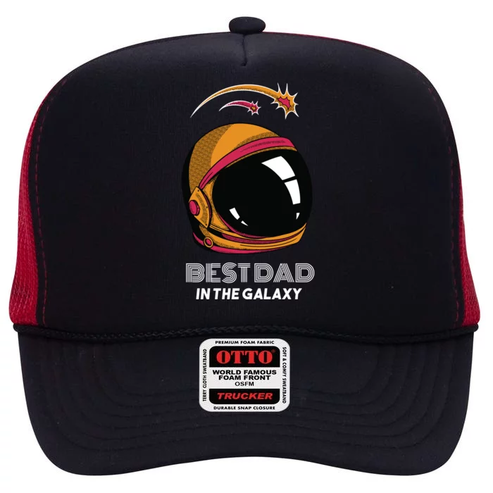 Best Dad In The Galaxy Space Helmet High Crown Mesh Trucker Hat