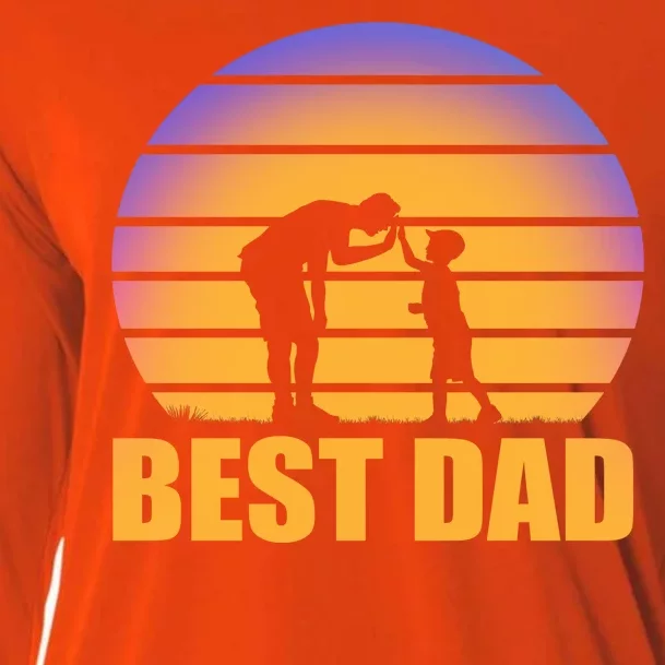 Best Dad Retro Sunset Cooling Performance Long Sleeve Crew