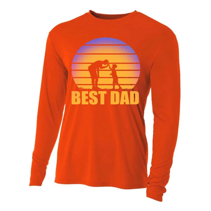 Best Dad Retro Sunset Cooling Performance Long Sleeve Crew