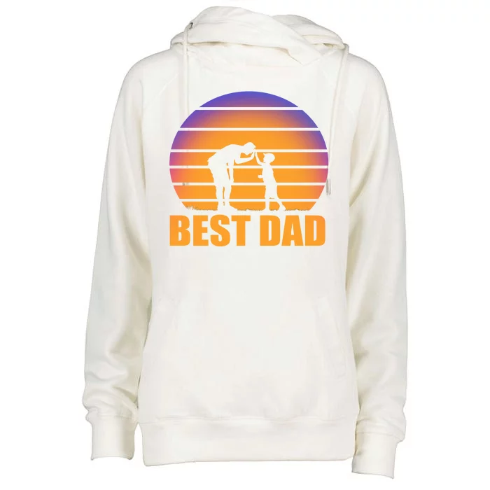 Best Dad Retro Sunset Womens Funnel Neck Pullover Hood