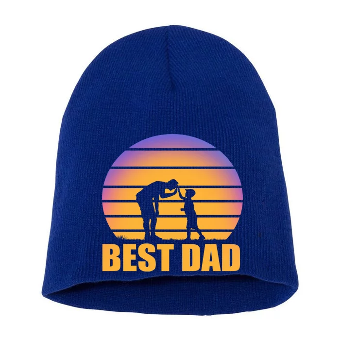 Best Dad Retro Sunset Short Acrylic Beanie