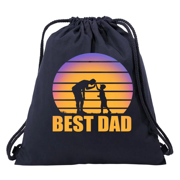 Best Dad Retro Sunset Drawstring Bag