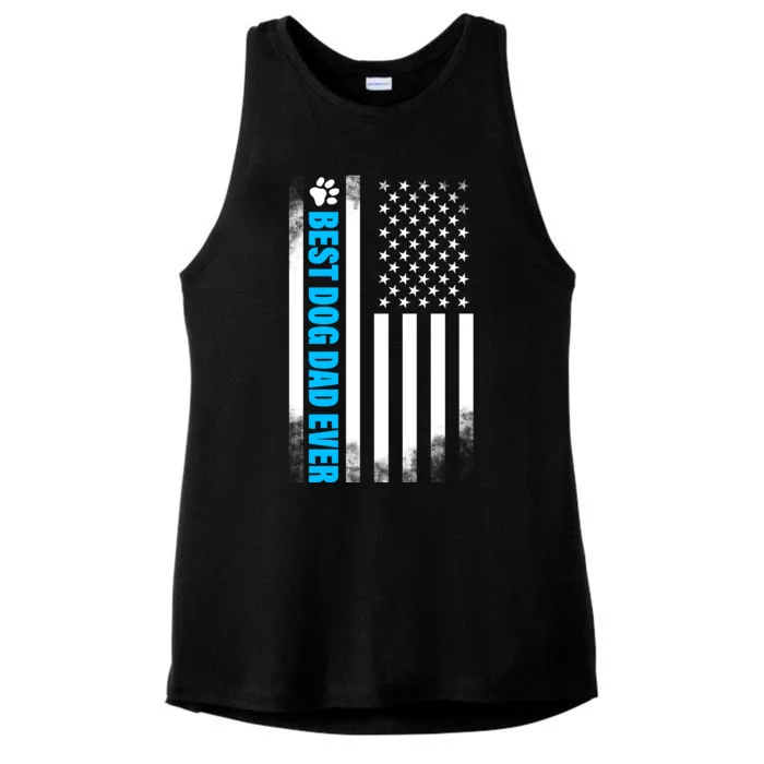 Best Dog Dad Ever American Flag Ladies Tri-Blend Wicking Tank