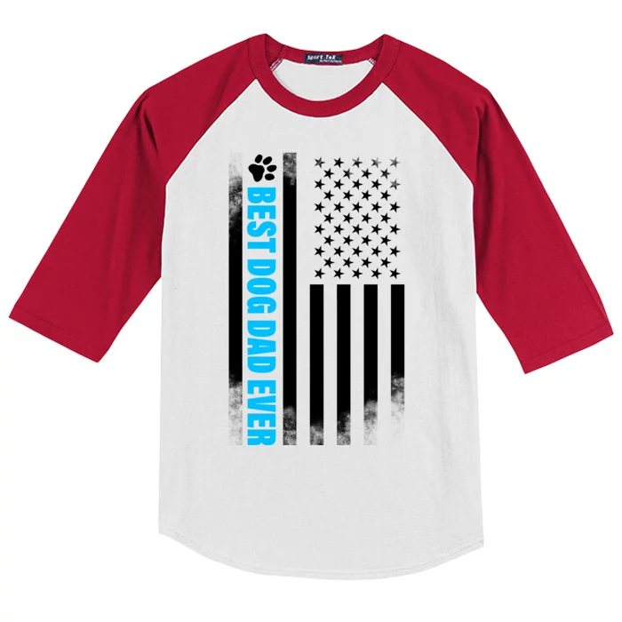 Best Dog Dad Ever American Flag Kids Colorblock Raglan Jersey