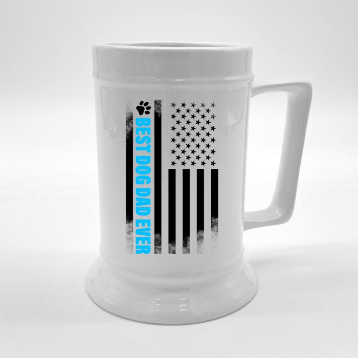 Best Dog Dad Ever American Flag Front & Back Beer Stein