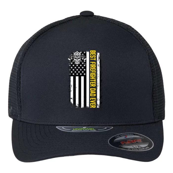 Best Firefighter Dad Ever Flag Flexfit Unipanel Trucker Cap