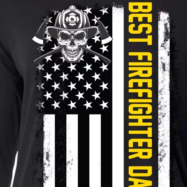 Best Firefighter Dad Ever Flag Cooling Performance Long Sleeve Crew