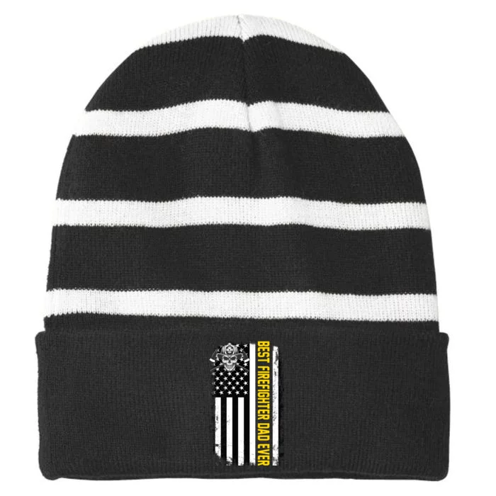 Best Firefighter Dad Ever Flag Striped Beanie with Solid Band