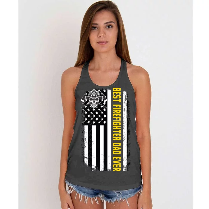 Best Firefighter Dad Ever Flag Women's Knotted Racerback Tank