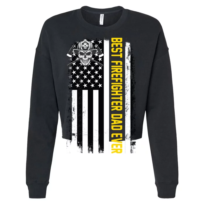 Best Firefighter Dad Ever Flag Cropped Pullover Crew