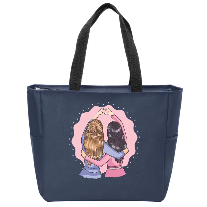 Best Friends Heart Zip Tote Bag