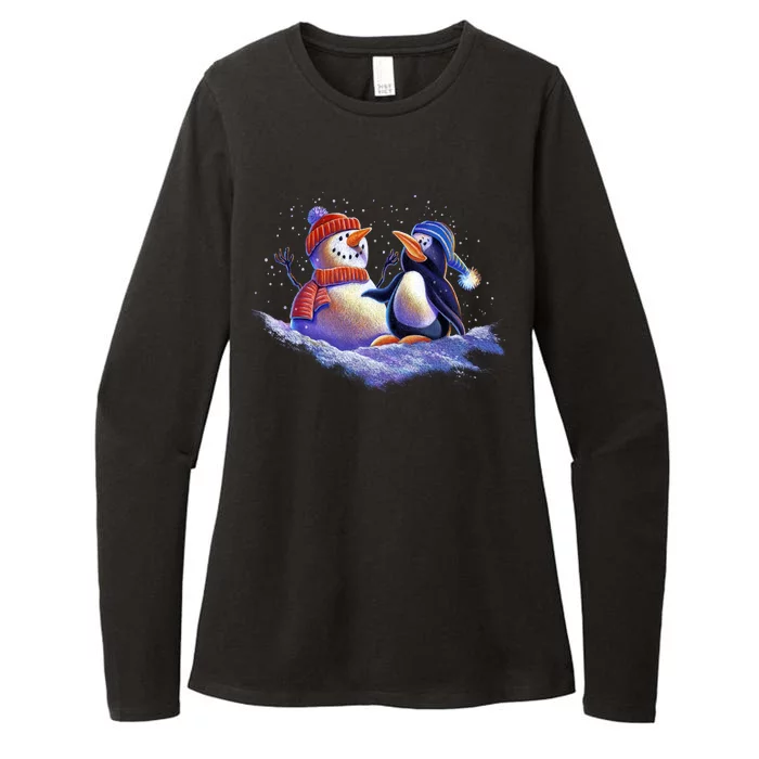 Best Friends Snowman and Penguin Womens CVC Long Sleeve Shirt