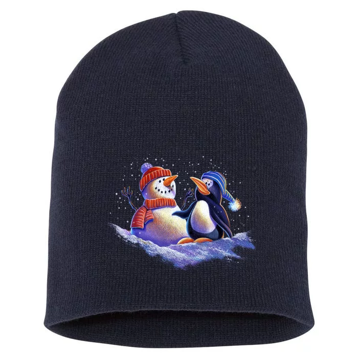 Best Friends Snowman and Penguin Short Acrylic Beanie