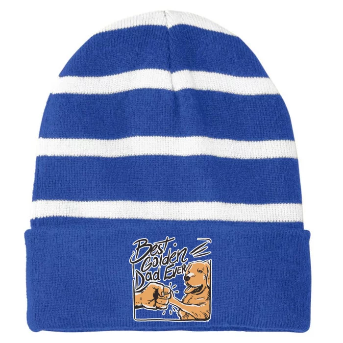 Best Golden Dad Ever Striped Beanie with Solid Band