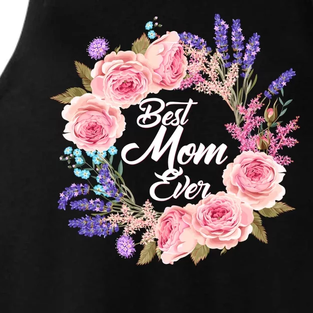 Best Mom Ever Flower Wreath Ladies Tri-Blend Wicking Tank