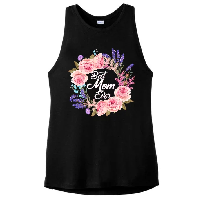 Best Mom Ever Flower Wreath Ladies Tri-Blend Wicking Tank