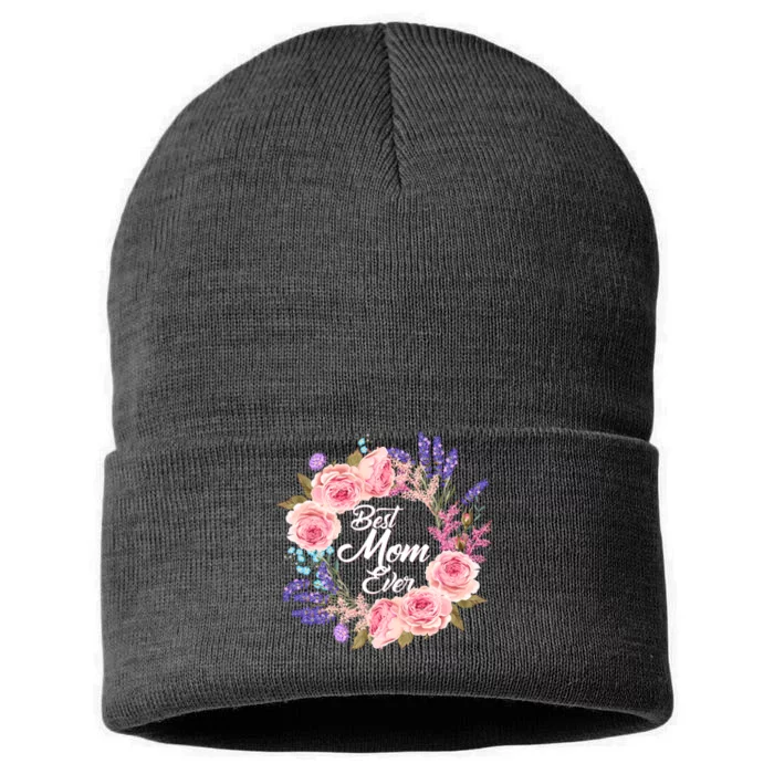 Best Mom Ever Flower Wreath Sustainable Knit Beanie