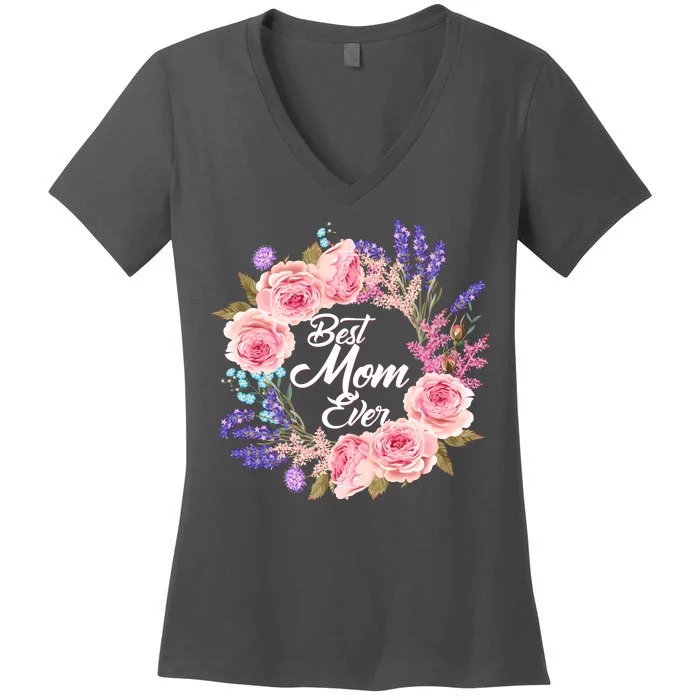 Best Mom Ever Flower Wreath Women's V-Neck T-Shirt