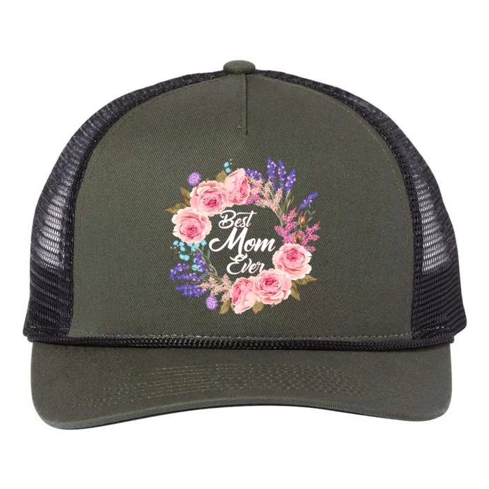 Best Mom Ever Flower Wreath Retro Rope Trucker Hat Cap