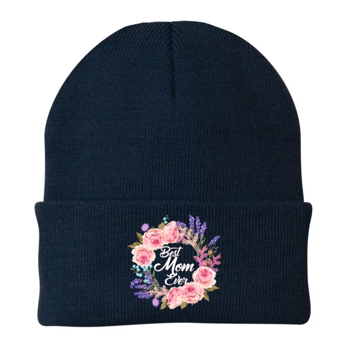 Best Mom Ever Flower Wreath Knit Cap Winter Beanie