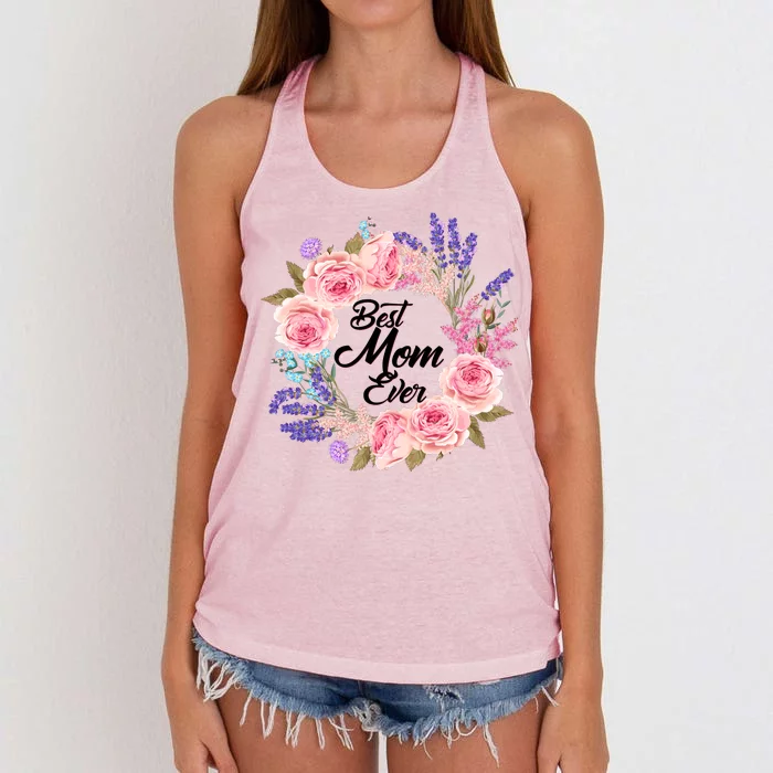 Best Mom Ever Flower Wreath Women's Knotted Racerback Tank