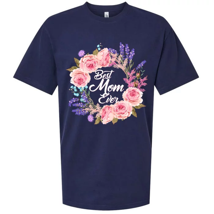 Best Mom Ever Flower Wreath Sueded Cloud Jersey T-Shirt